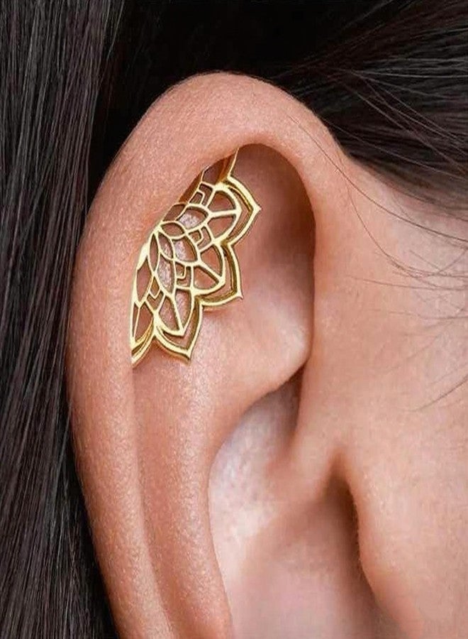 Decixde Gold Silver Cartilage Helix Earring for Women Geometric Mandala Lotus Flower Hidden Helix Piercing Earrings Hypoallergenic Cartilage Piercing Earring Jewelry for Women (Gold Flower) - Image 2